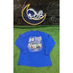 Nascar Tony Stewart Mobil 1 Racing Double Sided Blue Longsleeve Shirt Mens Sz LG